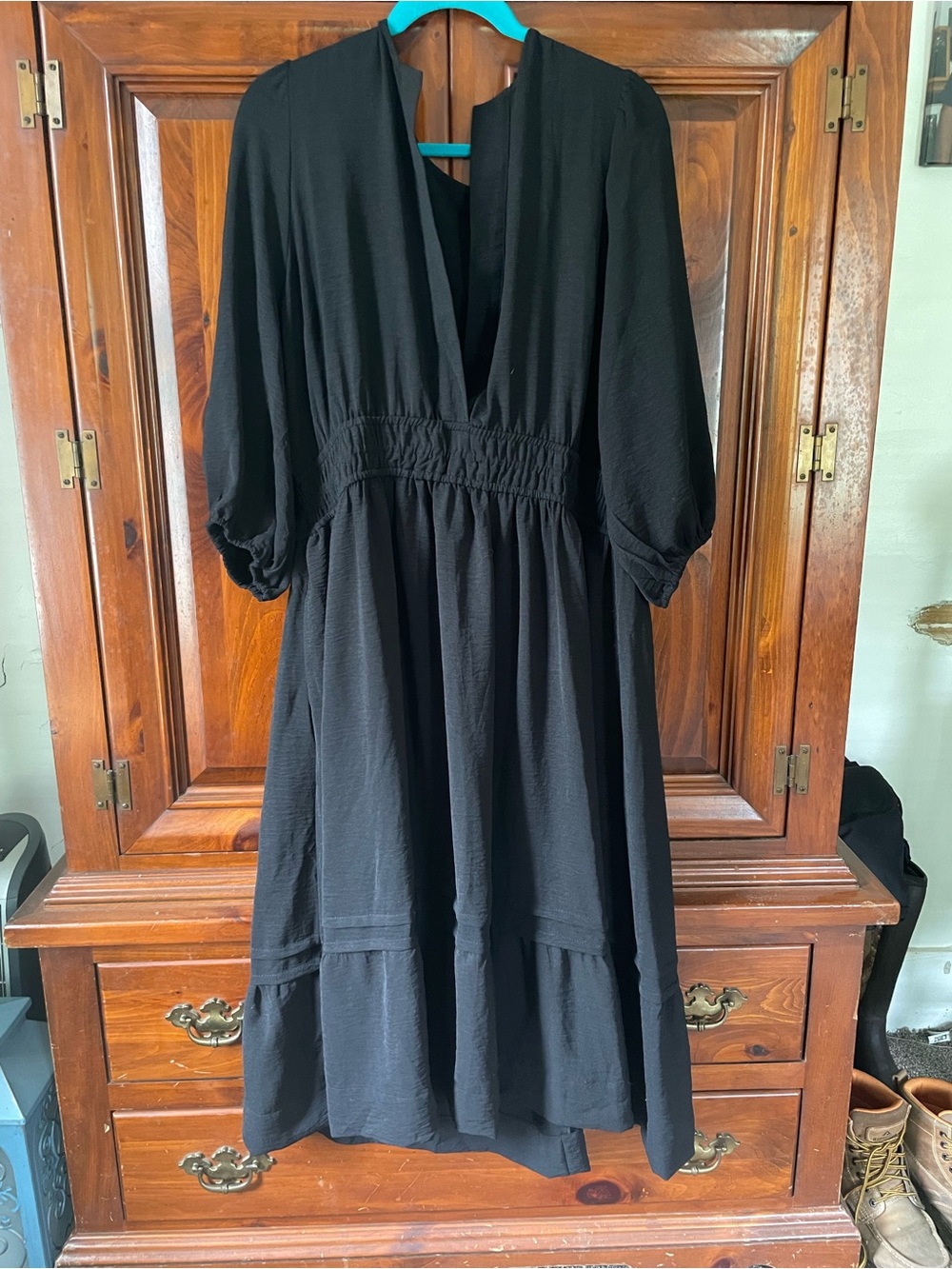 torrid Black Midi Dress with Puff Sleeves